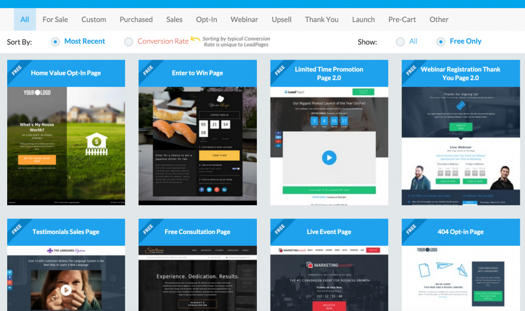 leadpages templates